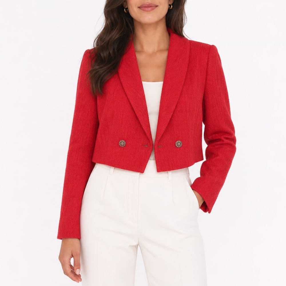Stile by Per Lei Red Double Breasted Cropped Blazer NWT Large
